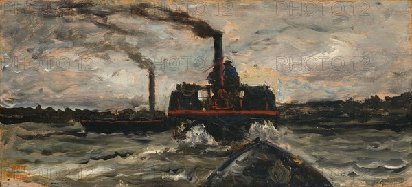 River Boat, c. 1860, Charles François Daubigny, French, 1817-1878, France, Oil on board, 8 1/4 × 17 7/8 in. (21.2 × 45.4 cm), unframed