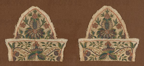 Cap (Disassembled), 18th century, England, Wool, twill weave, embroidered in chain stitch and French knots, a: 17.4 × 19.6 cm (6 3/4 × 7 3/4 in.)