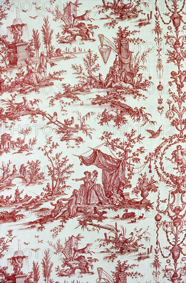 Le Parc du Chateau (Furnishing Fabric), c. 1783, Designed by Jean Baptiste Huet (French, 1745–1811), Manufactured by Oberkampf Manufactory (French, 1738–1815), France, Jouy-en-Josas, France, Cotton, plain weave, copperplate printed, Bedspread: 264.2 × 248.9 cm (104 × 98 in.)