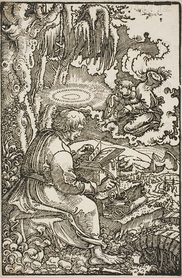 St. Matthew, from The Luther Bible, 1523, Georg Lemberger (German, 1495-1540), published by Melchior Lotter II (German, d. 1542), Germany, Woodcut in black on ivory laid paper, 145 x 95 mm (primary support), 230 x 180 mm (secondary support)