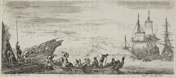Plate One from Various Embarkments, n.d., Stefano della Bella, Italian, 1610-1664, Italy, Etching on ivory laid paper, 75 x 162 mm (image/plate), 77 x 165 mm (sheet)