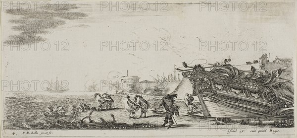 Plate Seven from Various Embarkments, n.d., Stefano della Bella, Italian, 1610-1664, Italy, Etching on ivory laid paper, 71 x 168 mm (image), 75 x 171 mm (sheet, trimmed within platemark)