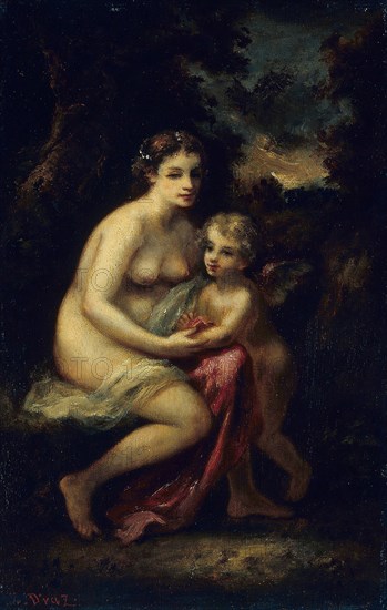 Education of Cupid, c. 1859, Narcisse Virgile Diaz de la Peña, French, 1807-1876, France, Oil on panel, 37.8 × 24.6 cm (14 7/8 × 9 11/16 in.)