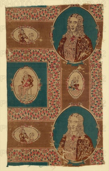 Uncle Tom’s Cabin (Furnishing Fabric), after 1852, United States, Cotton and wool, weft-float faced 2:1 twill weave, roller printed, 41.5 x 24.8 cm (16 3/8 x 10 3/4 in.)