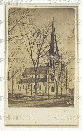 Untitled (church with pointed spire), n.d., Hendee, American, 19th century, United States, Albumen print, 8.1 x 5.5 cm (image), 10 x 6.2 cm (card)