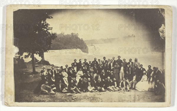 Untitled (Group at Niagara falls), c. 1860, probably American, 19th century, United States, Albumen print, 5.6 x 9.2 cm (image), 6.2 x 10 cm (card)