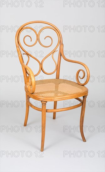 Armchair, Designed 1848/50, Made c. 1860, Michael Thonet, Austrian, 1796-1871, Thonet Brothers, Austria, founded 1849, Austria, Bentwood, caning, 97.8 × 50.8 × 49.5 cm (38 1/2 × 20 × 19 1/2 in.)