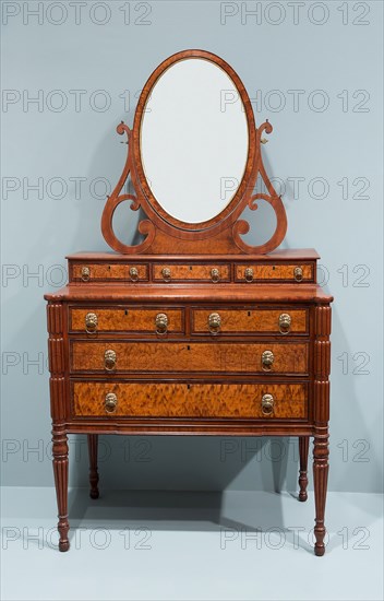 Chest of Drawers with Dressing Glass, c. 1815, Attributed to the workshop of Thomas Seymour (active 1794–1843), Boston, Boston, Mahogany with mahogany veneer, maple veneer, and white pine, 196.2 × 92.6 × 52 cm (77 1/8 × 36 1/2 × 20 1/2 in.)