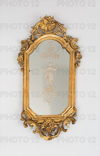 Mirror, Mid 18th century, Venice, Italy, Venice, Gilded wood, engraved mirror glass, 81.3 x 40.6 cm (32 x 16 in.)