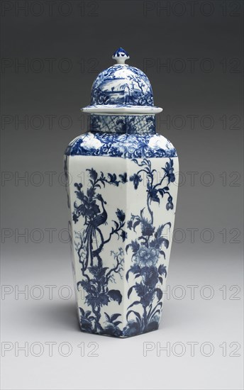Vase with Cover (one of a pair), c. 1760, Worcester Porcelain Factory, Worcester, England, founded 1751, Worcester, Soft-paste porcelain with underglaze blue decoration, 38.1 × 17.5 cm (15 × 6 7/8 in.)
