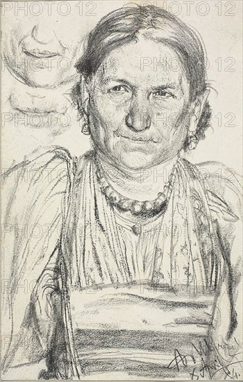 Portrait of a Peasant Woman, 1884, Adolph Menzel, German, 1815–1905, Germany, Charcoal and graphite on paper, 195 x 125 mm