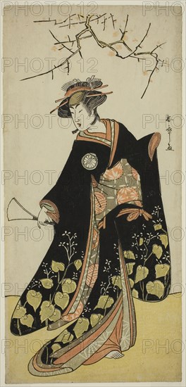 The Actor Segawa Kikunojo III as the Spirit of Joro-gumo (Harlot Spider) Disguised as the Maiko Tsumagiku (?), in the Play Shitenno Tonoi no Kisewata (?), Performed at the Nakamura Theater (?) in the Eleventh Month, 1781 (?), c. 1781, Katsukawa Shunsho ?? ??, Japanese, 1726-1792, Japan, Color woodblock print, hosoban, 32.3 x 15.3 cm (12 11/16 x 6 in.)