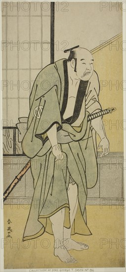 The Actor Asao Tamejuro I as Drunken Gotobei in the Play Yoshitsune Koshigoe Jo, Performed at the Ichimura Theater in the Ninth Month, 1790, c. 1790, Katsukawa Shun’ei, Japanese, 1762-1819, Japan, Color woodblock print, hosoban, 30.6 x 14 cm (12 1/16 x 5 1/2 in.)