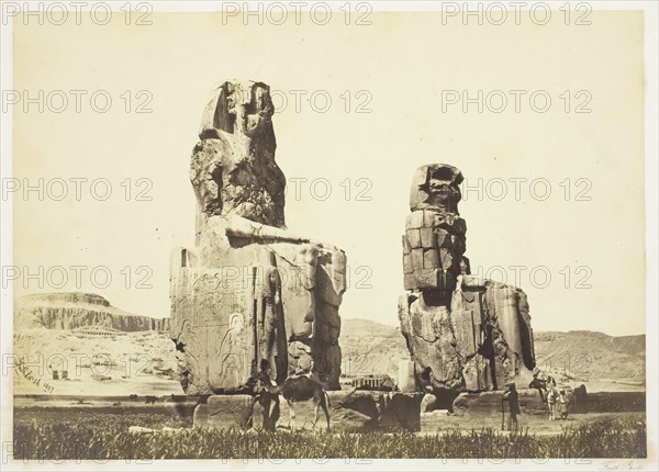 The Statues of Memnon, 1857, printed 1862, Francis Frith, English, 1822–1898, England, Albumen print, No. 56 from the album "Egypt, Palestine and Nubia" (1862), 16.5 × 23.2 cm (image/paper), 31.6 × 43.4 cm (mount)