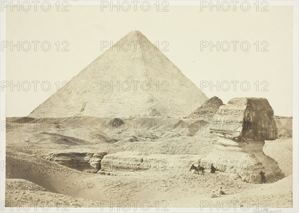 The Sphynx and Great Pyramid, 1857, printed 1862, Francis Frith, English, 1822–1898, England, Albumen print, from the album "Egypt, Palestine, Nubia" (1862), 16.2 × 23.1 cm (image/paper), 30.5 × 43.4 cm (mount, appro×.)