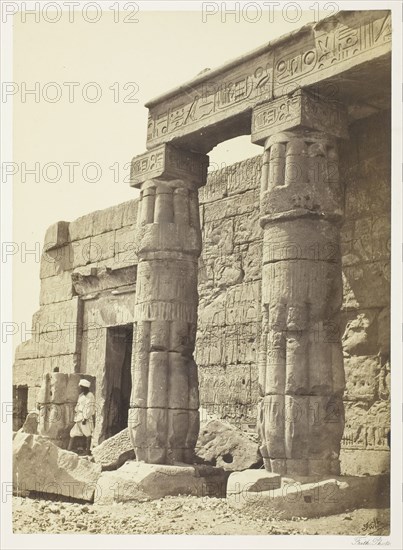 Portico of the Temple of Goorneh, 1858/62, Francis Frith, English, 1822–1898, England, Albumen print, 22 × 16 cm (image/paper), 42.3 × 31.7 cm (mount)