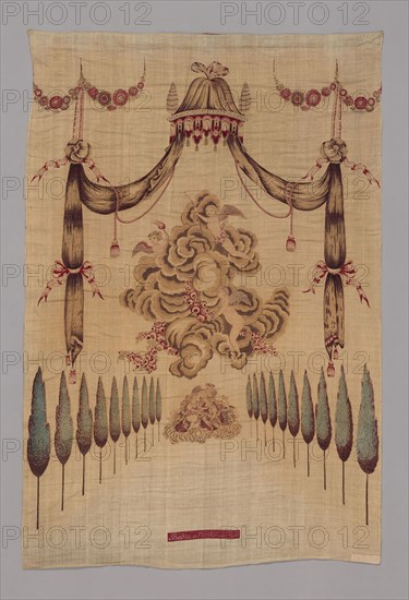Head cloth for Bed Set, 18th century, France, Nantes, Nantes, Cotton, plain weave, block printed and painted, 200 x 134 cm (78 3/4 x 52 3/8 in.)