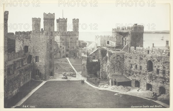 Carnavon Castle and Straights, 1860/94, Francis Bedford, English, 1816–1894, England, Gelatin silver print, 12.7 × 19.9 cm (image/paper)