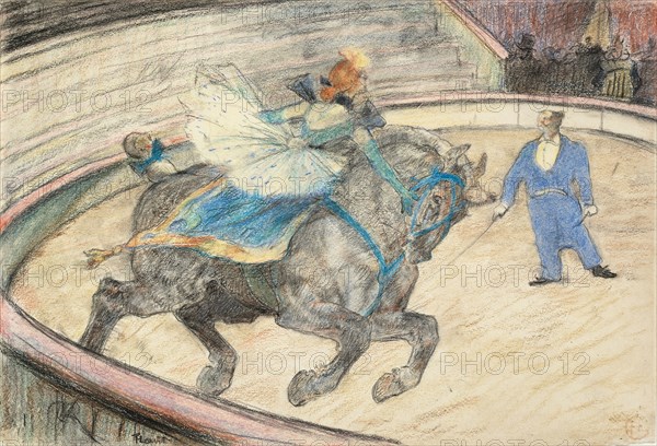 At the Circus: Work in the Ring, 1899, Henri de Toulouse-Lautrec, French, 1864-1901, France, Charcoal, pastel, and black chalk, with stumping, touches of colored pencil, and incising, on off-white wove paper, 217 × 316 mm