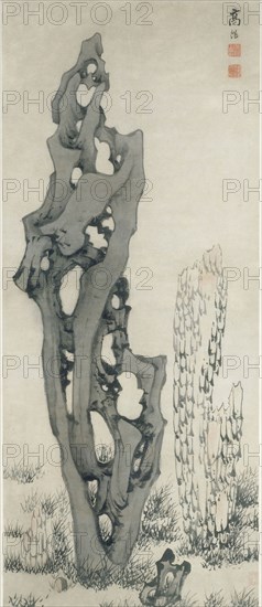 Strange Rocks, Ming dynasty (1368–1644), early 17th century, Gao Yang (??), Chinese, active early/mid-17th century, China, Hanging scroll, ink and light color on paper, 132 × 55.8 cm (52 × 22 in.)