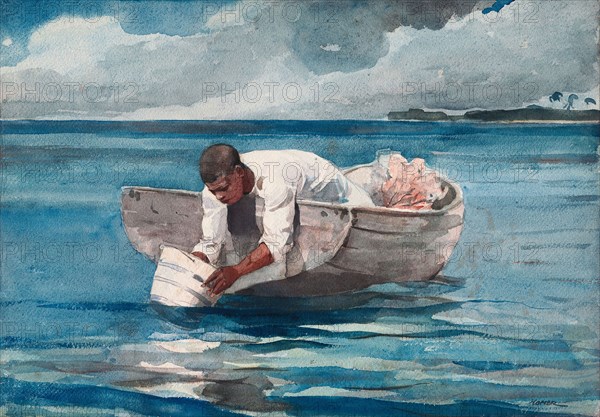 The Water Fan, 1898/99, Winslow Homer, American, 1836-1910, United States, Watercolor, with blotting and touches of scraping, over graphite, on thick, rough twill-textured, ivory wove paper, 374 x 534 mm