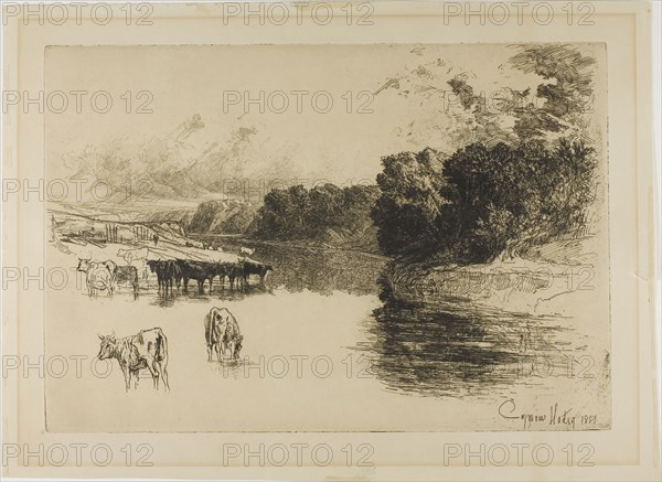 A Lancashire River, 1881, Francis Seymour Haden, English, 1818-1910, England, Etching and drypoint on cream wove paper, 280 × 406 mm (image/plate), 346 × 473 mm (sheet)