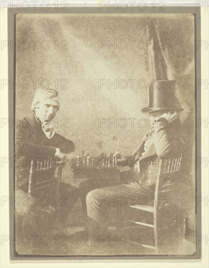 The Chess Players, 1847, William Henry Fox Talbot, English, 1800–1877, England, Salted paper print, 19.3 × 14.5 cm (image), 19.5 × 14.8 cm (paper), 20.4 × 15.4 cm (mount)