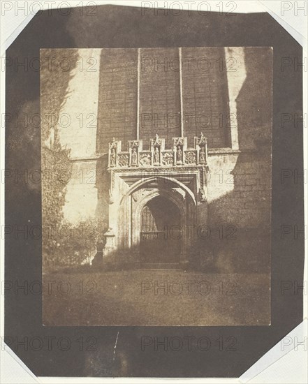 Ancient Door, Magdalen College, Oxford, c. 1843, William Henry Fox Talbot, English, 1800–1877, England, Salted paper print, 7.3 × 6 cm (image), 9.4 × 7.8 cm (paper)