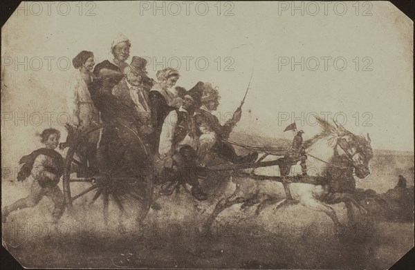 Neapolitan Conveyance, Copy of a Painting at Lacock Abbey, c. 1840, William Henry Fox Talbot, English, 1800–1877, England, Salted paper print, 13.8 × 21.3 cm (image), 18.7 × 22.9 cm (paper)