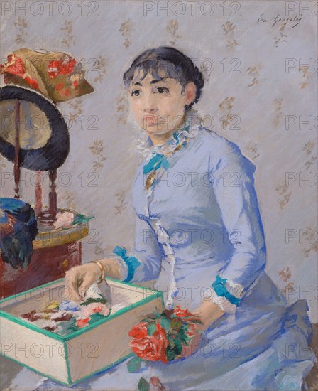 The Milliner, c. 1877, Eva Gonzalès, French, 1849-1883, France, Pastel and watercolor on canvas, 450 × 370 mm