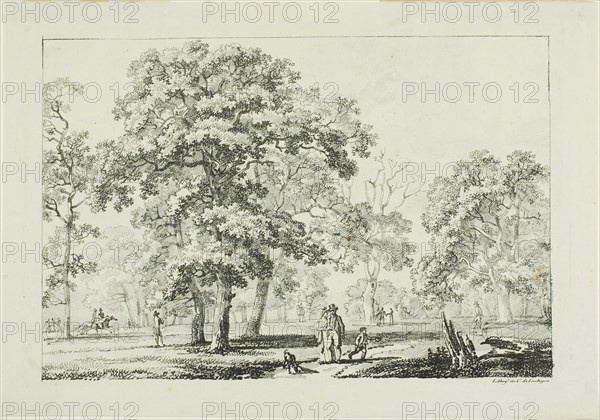 People Walking in a Wood, 1817, Louis Pierre Baltard, French, 1764-1846, France, Lithograph on paper, 197 × 294 mm (image), 240 × 342 mm (sheet)