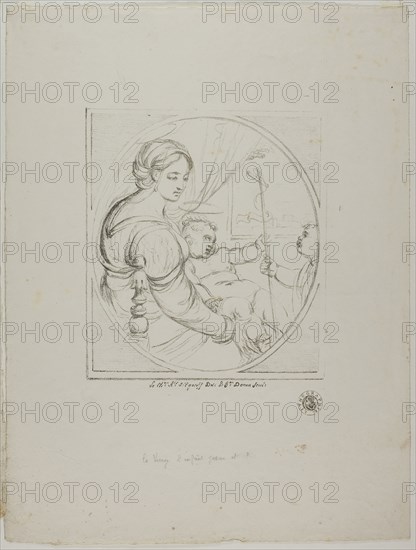 Virgin in a Chair, 1817–20, Dominique-Vivant Denon (French, 1747-1825), after Alexis d’Egaroff (French, 18th-19th centuries), France, Lithograph in black on ivory wove paper, 183 × 162 mm (image), 363 × 276 mm (sheet)