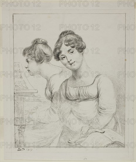 Madame Lavallée and Madame de Valory, 1817, Dominique-Vivant Denon, French, 1747-1825, France, Lithograph in black on white wove paper, 234 × 195 mm (image), 277 × 230 mm (sheet)