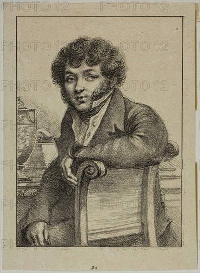 Portrait of Brunet, Printer, 1817, Dominique-Vivant Denon, French, 1747-1825, France, Lithograph in black (pen and ink and crayon style) on cream laid paper, 169 × 123 mm (image), 195 × 141 mm (sheet)