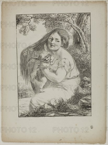 Cupid and a Young Woman, 1817, Dominique-Vivant Denon, French, 1747-1825, France, Lithograph on paper, 263 × 188 mm (image), 365 × 270 mm (sheet)