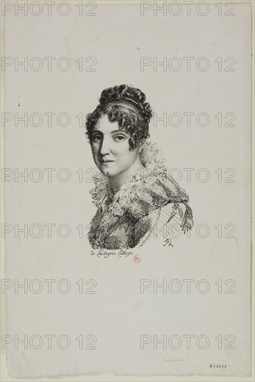 Portrait of Mme. Laurent, c. 1820, Jean Antoine Laurent (French, 1763-1832), printed by Comte de Charles Philibert Lasteyrie du Saillant (French, 1759-1849), France, Lithograph in black on ivory wove paper, 120 × 77 mm (image), 267 × 178 mm (sheet)