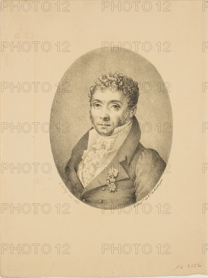 Portrait of a Man, 1817, probably Jacques Louis Constant Le Cerf (French, active 1814-1824), possibly Louis Le Cerf (French, born 1787), printed by Comte de Charles Philibert Lasteyrie du Saillant (French, 1759-1849), France, Lithograph in black on bistre paper, 174 × 132 mm (image), 298 × 223 mm (sheet)