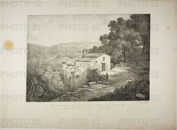 View of a Convent on the Site of the House of Horace, c. 1817, Claude Thiénon (French, 1772-1846), printed by Comte de Charles Philibert Lasteyrie du Saillant (French, 1759-1849), France, Lithograph in black on ivory wove paper, 282 × 398 mm (image), 421 × 573 mm (sheet)