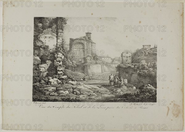 View of the Temple of the Sun and Moon from the Coliseum in Rome, 1817, Claude Thiénon (French, 1772-1846), printed by Comte de Charles Philibert Lasteyrie du Saillant (French, 1759-1849), France, Lithograph in black on ivory wove paper, 174 × 254 mm (image), 267 × 371 mm (sheet)