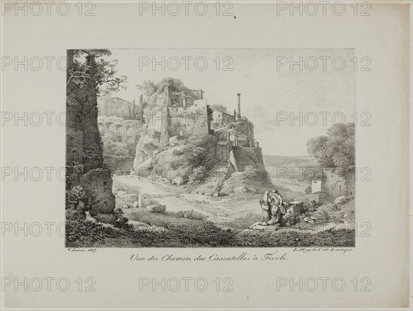 View of the Road from Cascatelles to Tivoli, 1817, Claude Thiénon (French, 1772-1846), printed by Comte de Charles Philibert Lasteyrie du Saillant (French, 1759-1849), France, Lithograph in black on ivory wove paper, 175 × 255 mm (image), 268 × 357 mm (sheet)