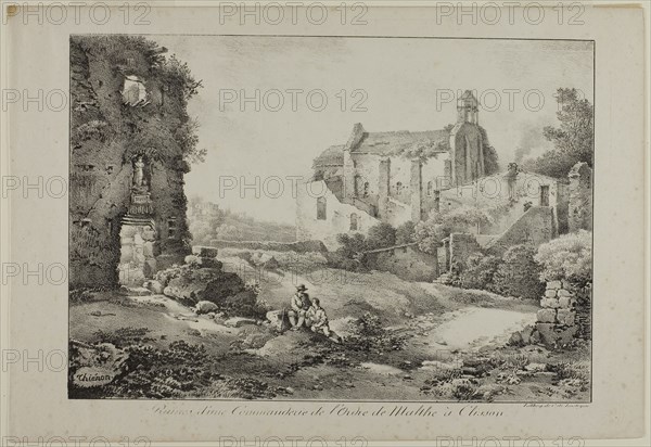 Ruins of the Commanding Post of the Order of Malta, Clisson, 1817, Claude Thiénon (French, 1772-1846), printed by Comte de Charles Philibert Lasteyrie du Saillant (French, 1759-1849), France, Lithograph in black on ivory wove paper, 203 × 292 mm (image), 242 × 355 mm (sheet)