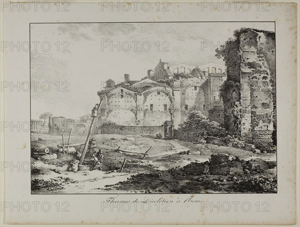 Baths of Diocletian, Rome, 1817, Claude Thiénon (French, 1772-1846), probably printed by Comte de Charles Philibert Lasteyrie du Saillant (French, 1759-1849), France, Lithograph in black on ivory wove paper, 198 × 284 mm (image), 256 × 340 mm (sheet)