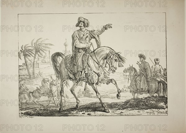 Chief Mameluk, c. 1817, Carle Vernet (French, 1758-1836), printed by Comte Charles Philibert de Lasteyrie (French, 1759-1849), France, Lithograph in black on buff wove paper, 248 × 359 mm (image), 322 × 447 mm (sheet)