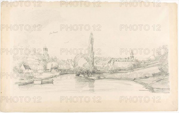 Canal Scene Near Brussels, 1870/73, Eugène Louis Boudin, French, 1824-1898, France, Graphite on ivory laid paper, 285 × 455 mm