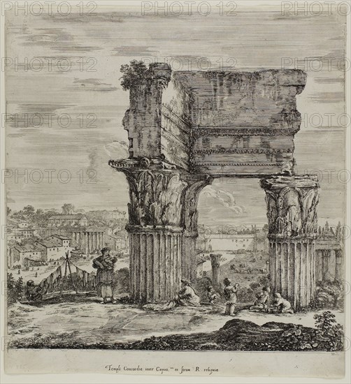Temple of Concordia and the Roman Forum, 1654, Stefano della Bella, Italian, 1610-1664, Italy, Etching on ivory laid paper, 288 x 269 mm (image), 294 x 272 mm (sheet)