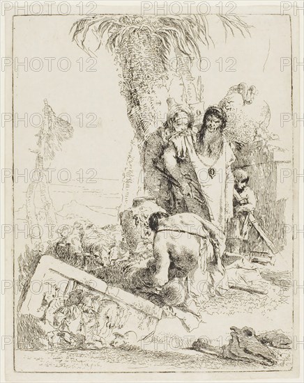 A Shepherd with Two Magicians, from Scherzi, 1735–40, Giambattista Tiepolo, Italian, 1696-1770, Italy, Etching on paper, 222 x 174 mm (plate), 230 x 184 mm (sheet)