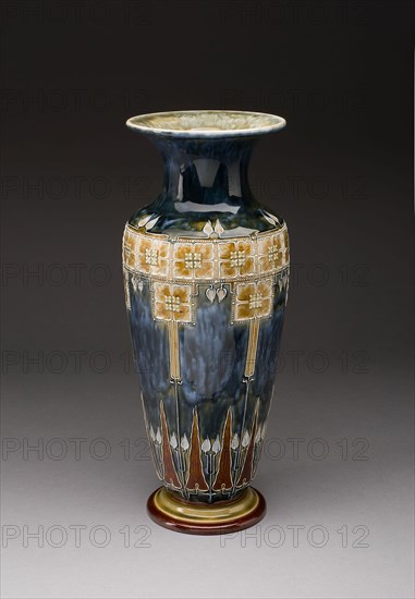Vase, 1893, Royal Doulton Co., English, 1815-1965, Burslem, Tin-glazed earthenware, slip-decorated, 39.4 × 16.5 × 14.9 cm (15 1/2 × 6 1/2 × 5 7/8 in.)
