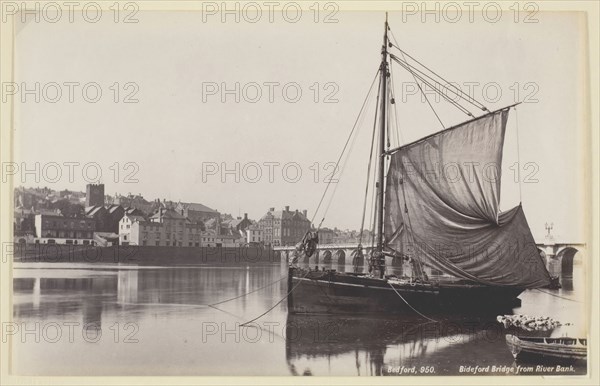 Bideford Bridge from River Bank, 1860/94, Francis Bedford, English, 1816–1894, England, Albumen print, 12.7 × 19.9 cm (image/paper)