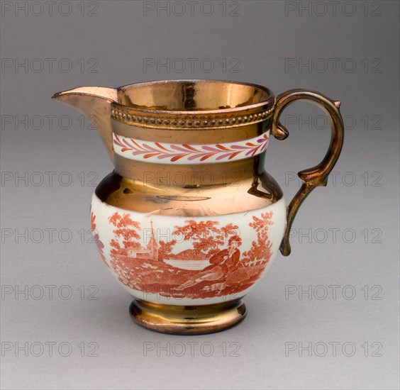 Pitcher, 1810/20, England, Staffordshire, Staffordshire, Lead-glazed earthenware with lustre decoration, H. 10.5 cm (4 1/8 in.)