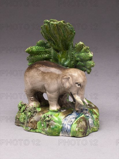 Elephant, c. 1820/30, England, Staffordshire, Staffordshire, Lead-glazed earthenware, polychrome enamels, 10.2 x 7.9 cm (4 x 3 1/8 in.)